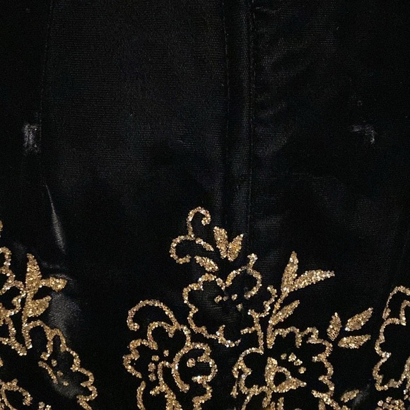 Jessica McClintock gunned sax black velvet gold glitter evening dress - Picture 8 of 11